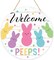 Easter Wooden Door Sign – Welcome Peeps Bunny Wreath for Front Door, Wall, Porch, and Spring Farmhouse Decor